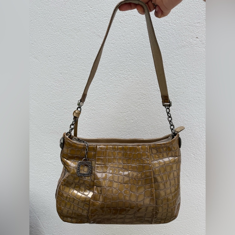 Brighton Croc Olive‎ Green Shoulder Bag Purse Zipper Charm And Dust bag B